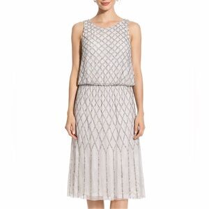 Adrianna Papell Silver Beaded Sleeveless Open Back Cocktail Dress NWT Size 8